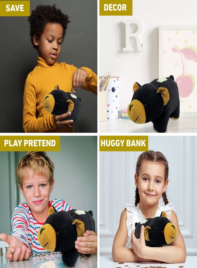 بازلد حصالة نقود محشوة على شكل دب أسود من دوللي بو - حصالة نقود محشوة فائقة النعومة للأطفال الصغار، لعبة حصالة نقود لطيفة ورقيقة، حصالة نقود محشوة على شكل حيوانات برية للبنات والأولاد - 8.5 بوصة - Image 4