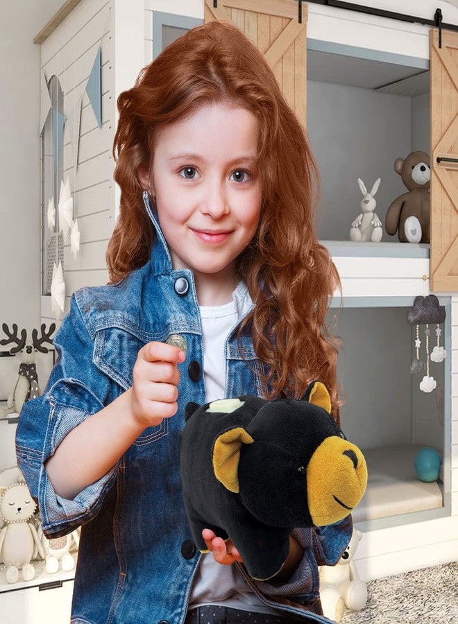 بازلد حصالة نقود محشوة على شكل دب أسود من دوللي بو - حصالة نقود محشوة فائقة النعومة للأطفال الصغار، لعبة حصالة نقود لطيفة ورقيقة، حصالة نقود محشوة على شكل حيوانات برية للبنات والأولاد - 8.5 بوصة - Image 5