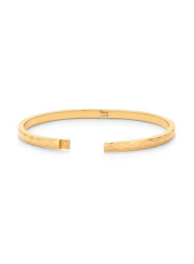 PAVOI 14K Yellow Gold Plated Faceted Bangle Bracelets for Women | Waterproof Stainless Steel Hammered Hinged Bracelet | 7" - Image 3