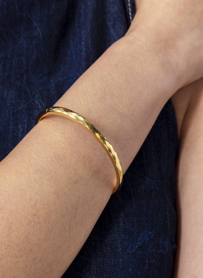 PAVOI 14K Yellow Gold Plated Faceted Bangle Bracelets for Women | Waterproof Stainless Steel Hammered Hinged Bracelet | 7" - Image 2