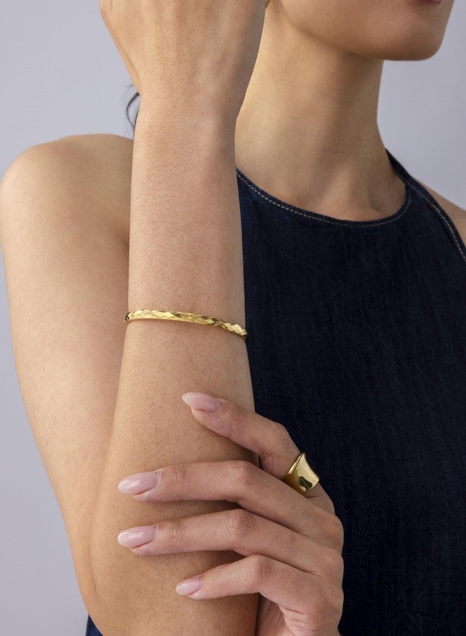 PAVOI 14K Yellow Gold Plated Faceted Bangle Bracelets for Women | Waterproof Stainless Steel Hammered Hinged Bracelet | 7" - Image 4