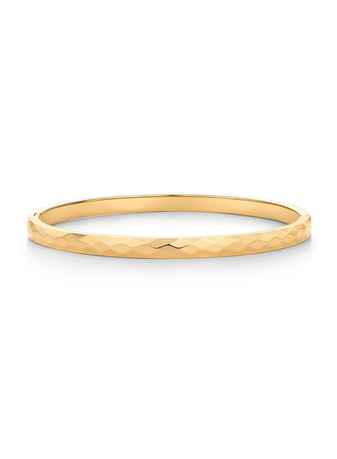 PAVOI 14K Yellow Gold Plated Faceted Bangle Bracelets for Women | Waterproof Stainless Steel Hammered Hinged Bracelet | 7" - Image 1