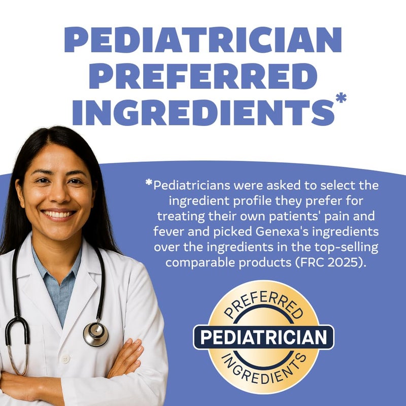 Genexa Children's Clean Acetaminophen | Pediatrician Preferred Ingredients | Pain & Fever Reducer for Kids | Dye Free, 0% Artificial Additives | Ages 2-11, Delicious Organic Blueberry Liquid, 4 fl oz - Image 3