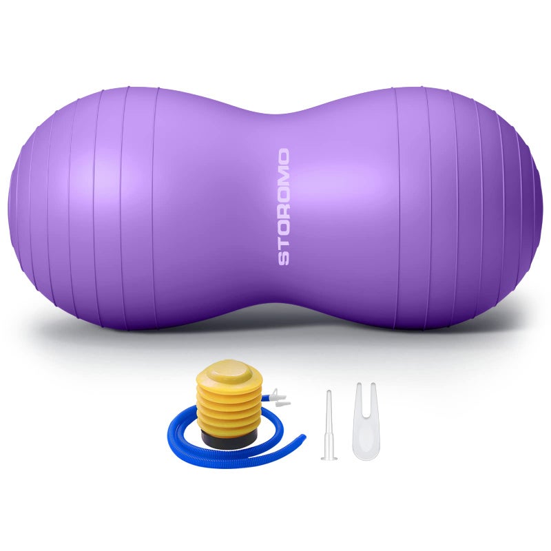 STOROMO Anti-Burst Peanut Ball â€“ High Weight Capacity Exercise Ball for Birth, Yoga, Pilates & Physical Therapy, Eco-Friendly PVC Fitness Ball for Kids & Adults, Includes Pump (23.6x11.8 inch (60x30cm)ï¼ŒPink) - Image 1