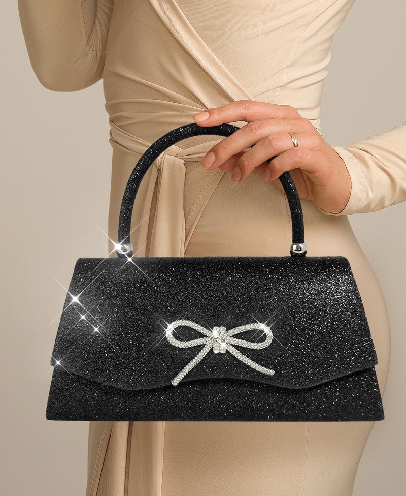 Trisapu Womens Evening Bag Sparkly Bow Clutch Purse Wedding Party Purses Glitter Rhinestone Cocktail Prom Handbags Black - Image 2