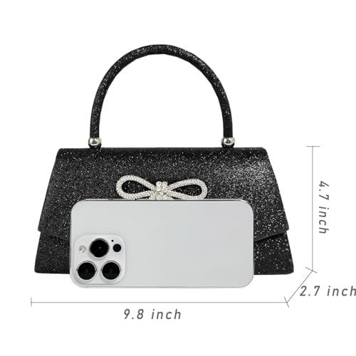 Trisapu Womens Evening Bag Sparkly Bow Clutch Purse Wedding Party Purses Glitter Rhinestone Cocktail Prom Handbags Black - Image 5