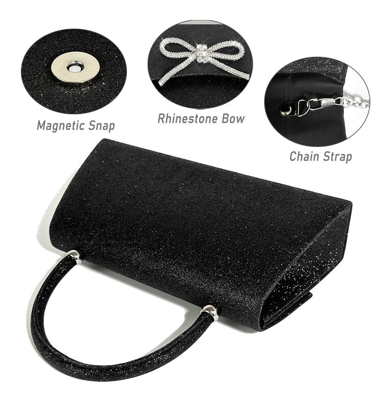 Trisapu Womens Evening Bag Sparkly Bow Clutch Purse Wedding Party Purses Glitter Rhinestone Cocktail Prom Handbags Black - Image 4