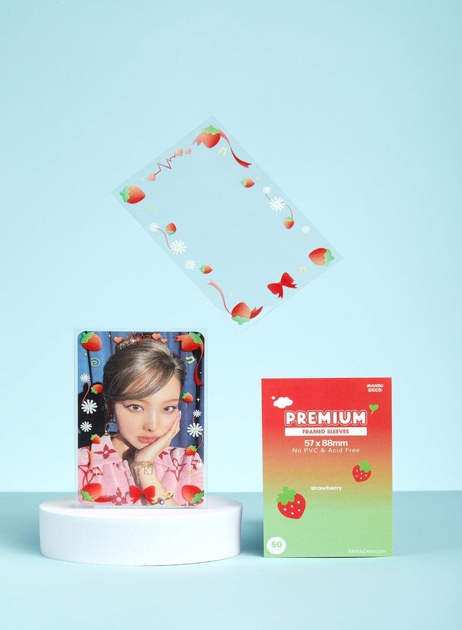 MANDU DECO غلاف Mandu Deco Strawberry Frame Sleeve، واقي بطاقات من البولي بروبيلين لبطاقات صور ألبومات الكيبوب، خالٍ من مادة PVC والأحماض، 50 غلافًا في العبوة (57 × 88 مم). - Image 2