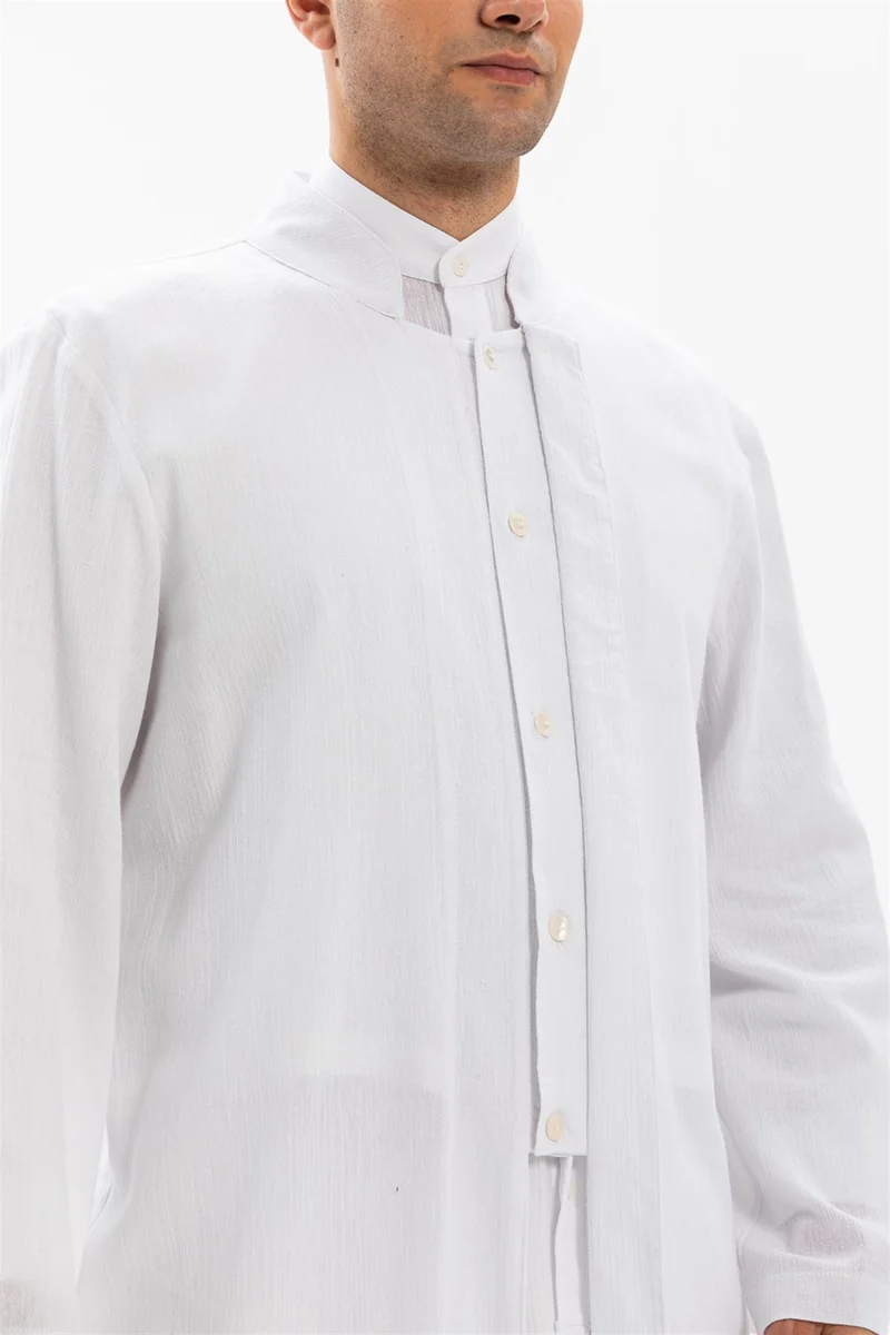 Eliş Şile Bezi Şile Cloth Slim Men's Prayer Robe Summer Prayer Cloth Cotton Fabric Robe White Byz