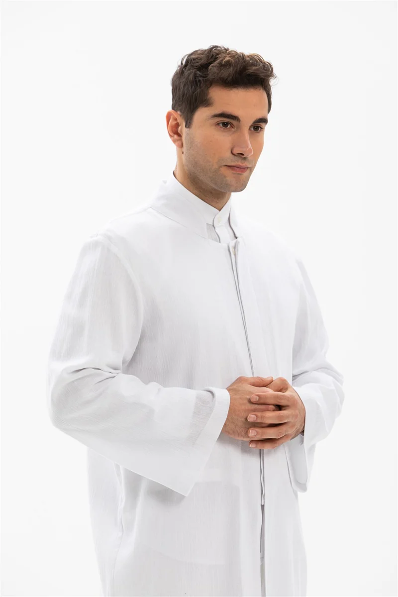 Eliş Şile Bezi Şile Cloth Slim Men's Prayer Robe Summer Prayer Cloth Cotton Fabric Robe White Byz
