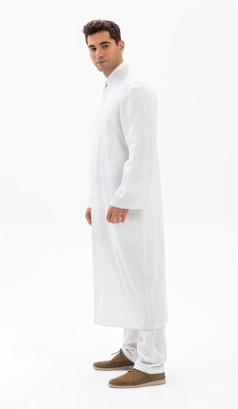 Eliş Şile Bezi Şile Cloth Slim Men's Prayer Robe Summer Prayer Cloth Cotton Fabric Robe White Byz