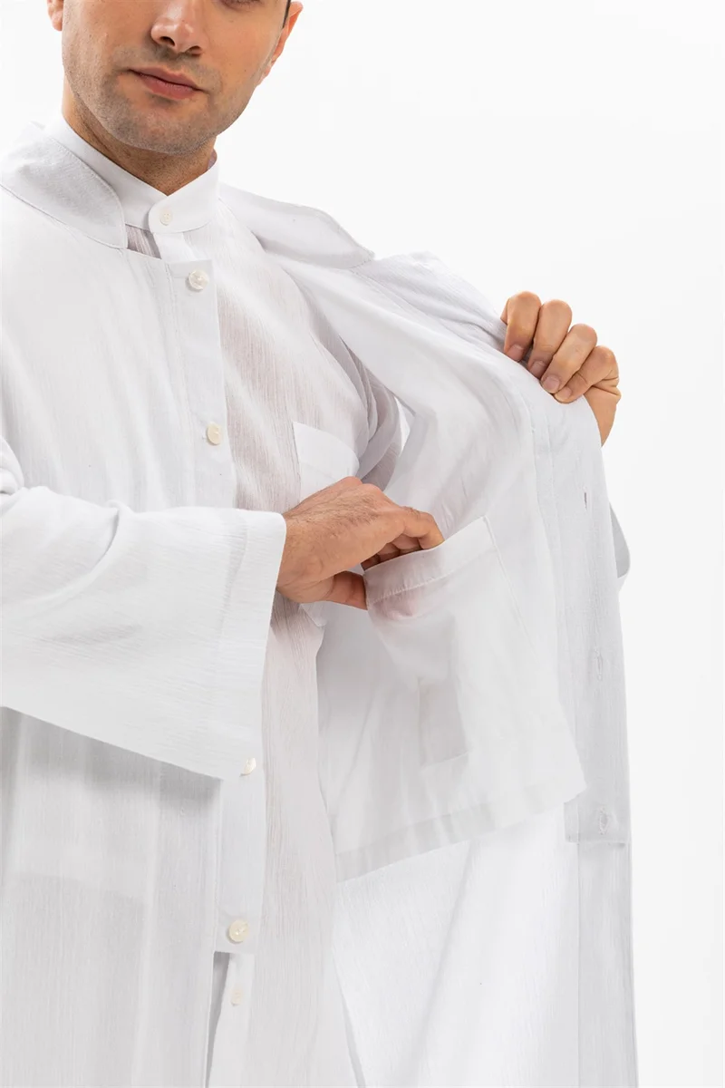 Eliş Şile Bezi Şile Cloth Slim Men's Prayer Robe Summer Prayer Cloth Cotton Fabric Robe White Byz