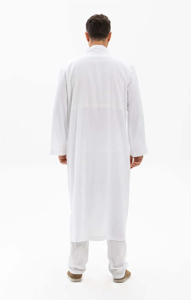 Eliş Şile Bezi Şile Cloth Slim Men's Prayer Robe Summer Prayer Cloth Cotton Fabric Robe White Byz