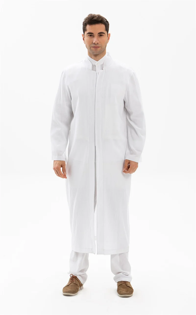Eliş Şile Bezi Şile Cloth Slim Men's Prayer Robe Summer Prayer Cloth Cotton Fabric Robe White Byz