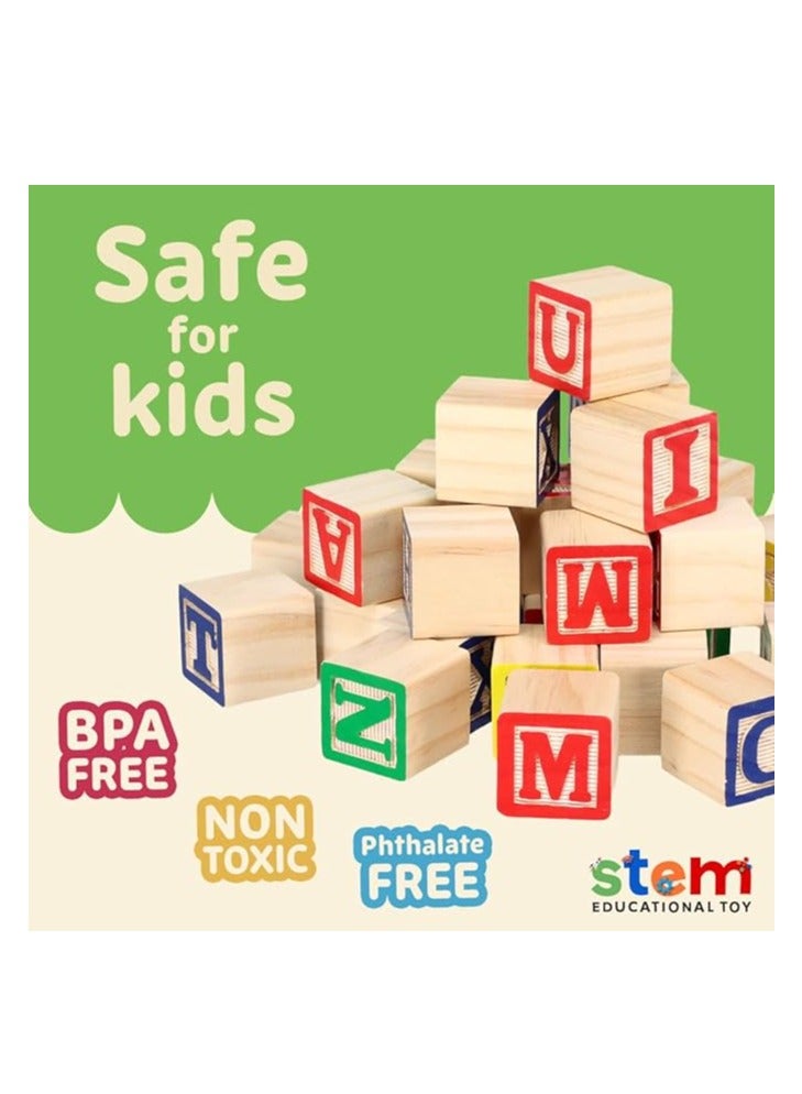 Skoolzy 27 Wood Alphabet Blocks Stacking ABC Letter Colours Wooden Blocks For Toddlers  - Image 2
