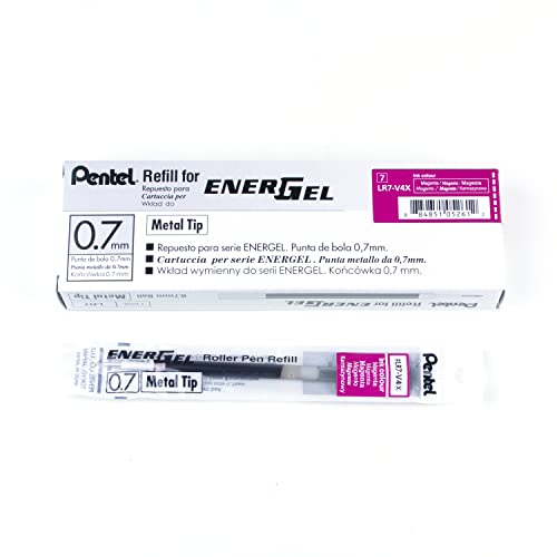 Pentel Refill Ink - For EnerGel Gel Pen, 0.7mm Metal Tip, Medium, Magenta Ink, 12 pack (LR7-V4) - Image 1