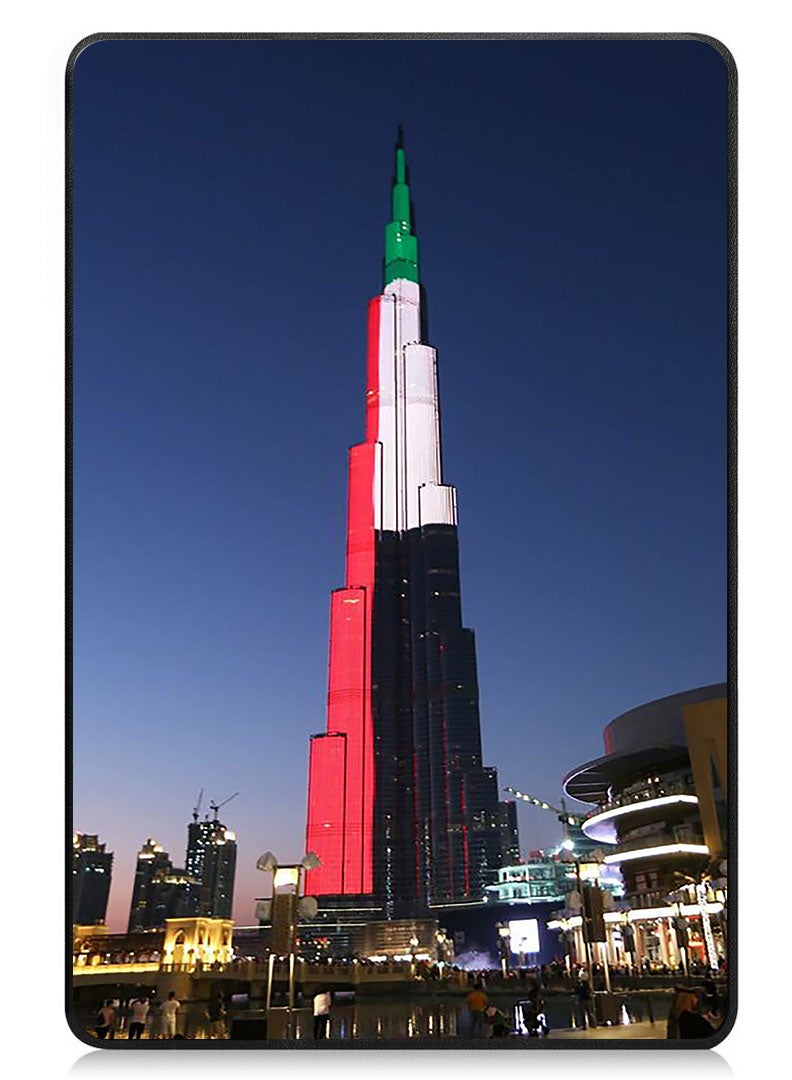Theodor Protective Flip Case For Samsung Galaxy Tab A9 With Trifold Stand Auto Wake Sleep Shockproof Cover UAE Flag on Burj Khalifa - Image 1