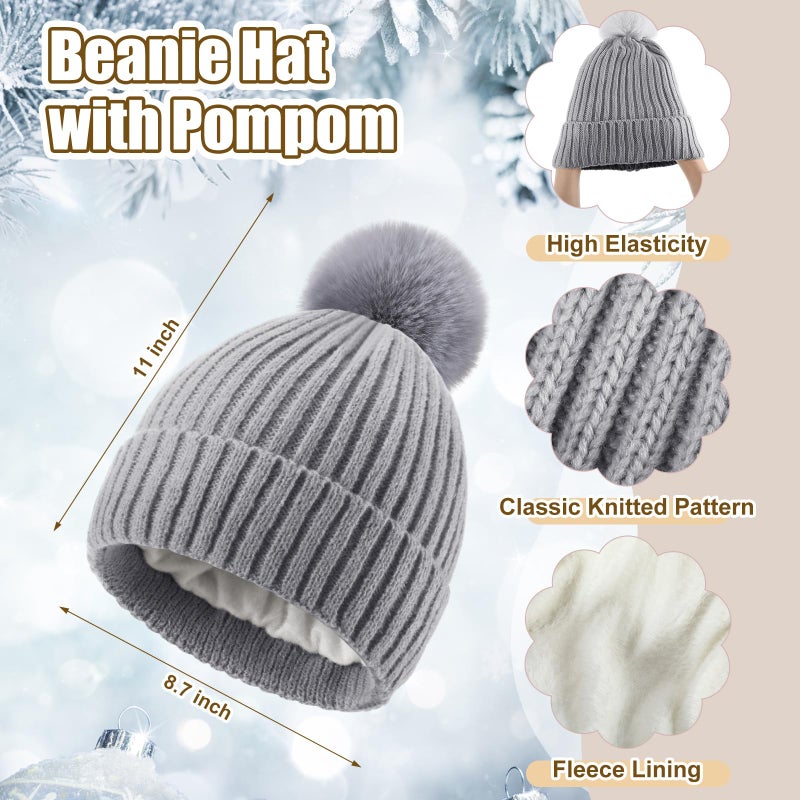 ShinyMatch 12 Pcs Winter Hat Gloves Scarf Earmuff Set Beanie Pompom Fleece Lining Hat Touch Screen Gloves Knitted Scarf(Beige, Pink,Gray,Classic Style) - Image 2