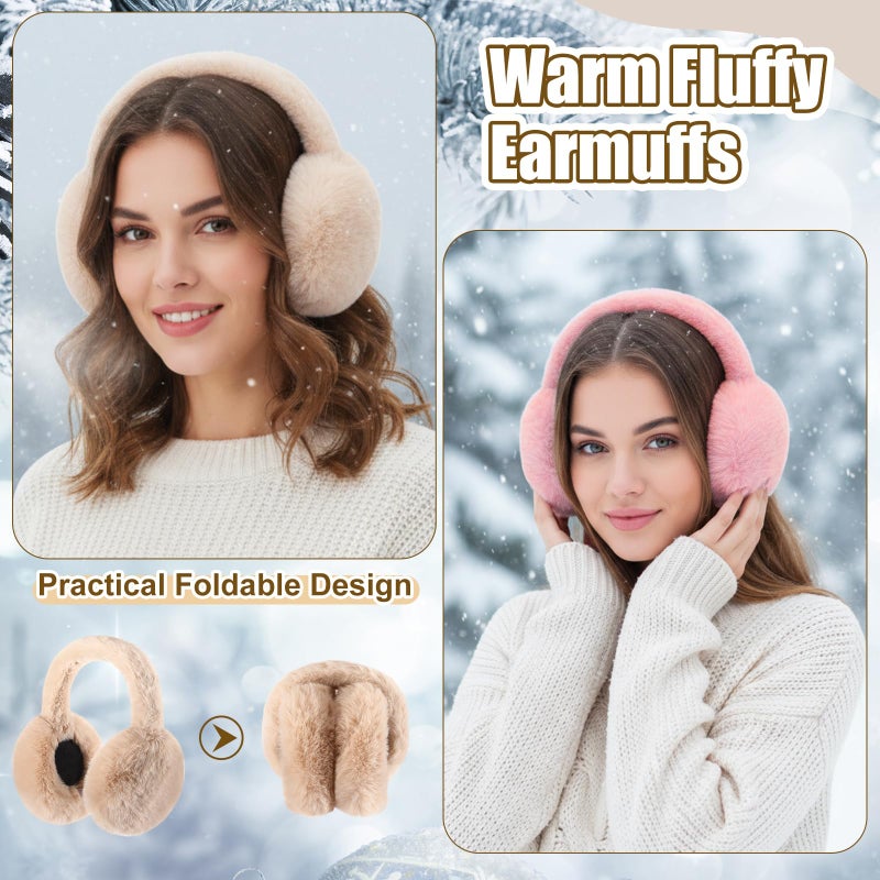 ShinyMatch 12 Pcs Winter Hat Gloves Scarf Earmuff Set Beanie Pompom Fleece Lining Hat Touch Screen Gloves Knitted Scarf(Beige, Pink,Gray,Classic Style) - Image 5