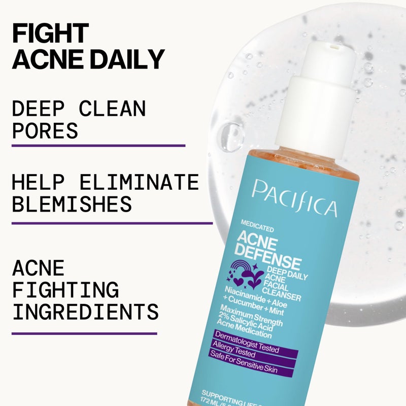 Pacifica Acne Defense Face Wash - Deep Pore Purifying Face Cleanser - w/ 2% Salicylic Acid, Pore Reducing Niacinamide & Inflammation Reducing Cucumber - for Sensitive Skin Vegan Dermatologist Tested - Image 2
