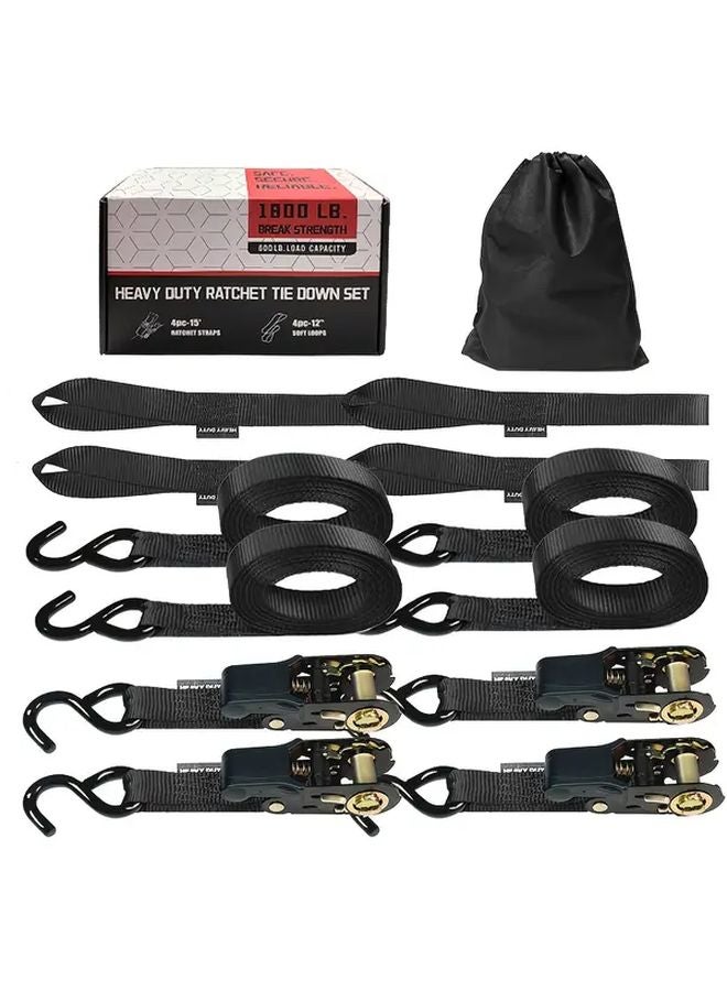 4pcs Heavy Duty Ratchet Tie Down Straps 15ft 1800lb Break Strength Blue - Image 3