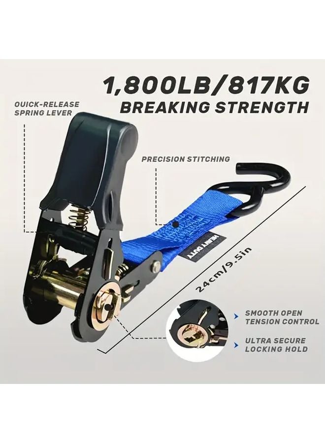 4pcs Heavy Duty Ratchet Tie Down Straps 15ft 1800lb Break Strength Blue - Image 5