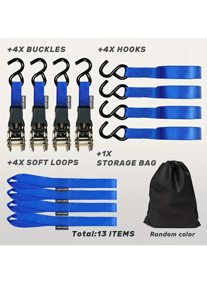 4pcs Heavy Duty Ratchet Tie Down Straps 15ft 1800lb Break Strength Blue - Image 1