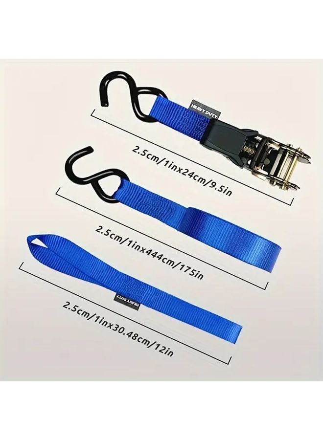 4pcs Heavy Duty Ratchet Tie Down Straps 15ft 1800lb Break Strength Blue - Image 4