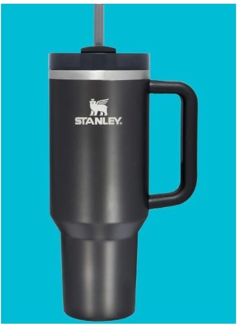 Quencher H2.0 FlowState Vacuum Insulated Tumbler – 40 oz Black Stainless Steel Travel Mug with Lid & Straw – Double-Walled Leakproof Design – Keeps Drinks Hot/Cold for Hours – Durable & Portable