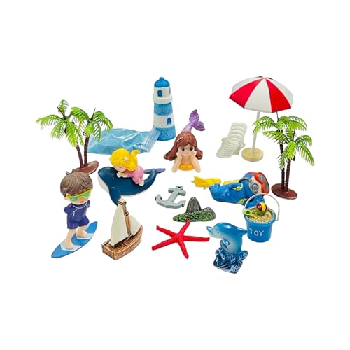 Moira Pack of 15 pcs Beach Theme Miniature Items with Sand for Dollhouse Decor, Model Making, Craft Activity, Cake Topper, Plant Decoration, Fairy Gardens, Terrarium, Aquariums - Image 1