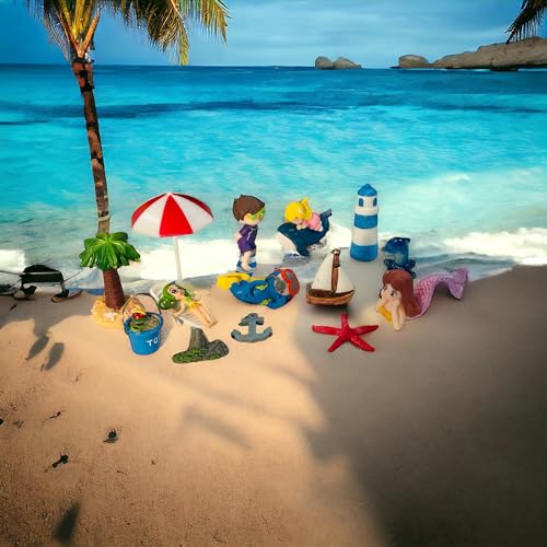 Moira Pack of 15 pcs Beach Theme Miniature Items with Sand for Dollhouse Decor, Model Making, Craft Activity, Cake Topper, Plant Decoration, Fairy Gardens, Terrarium, Aquariums - Image 4