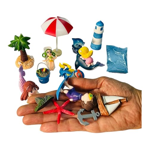 Moira Pack of 15 pcs Beach Theme Miniature Items with Sand for Dollhouse Decor, Model Making, Craft Activity, Cake Topper, Plant Decoration, Fairy Gardens, Terrarium, Aquariums - Image 2