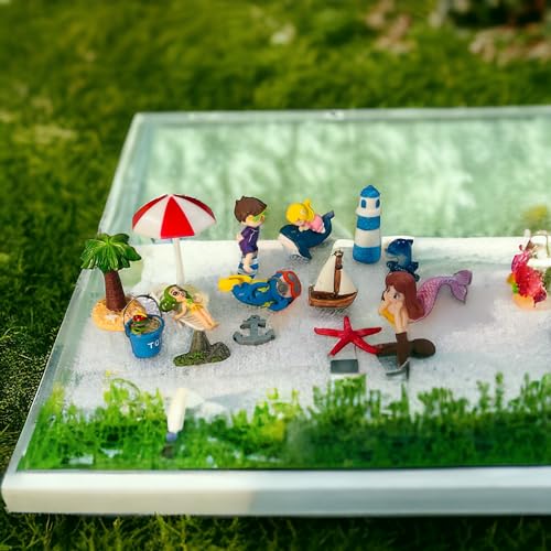 Moira Pack of 15 pcs Beach Theme Miniature Items with Sand for Dollhouse Decor, Model Making, Craft Activity, Cake Topper, Plant Decoration, Fairy Gardens, Terrarium, Aquariums - Image 3