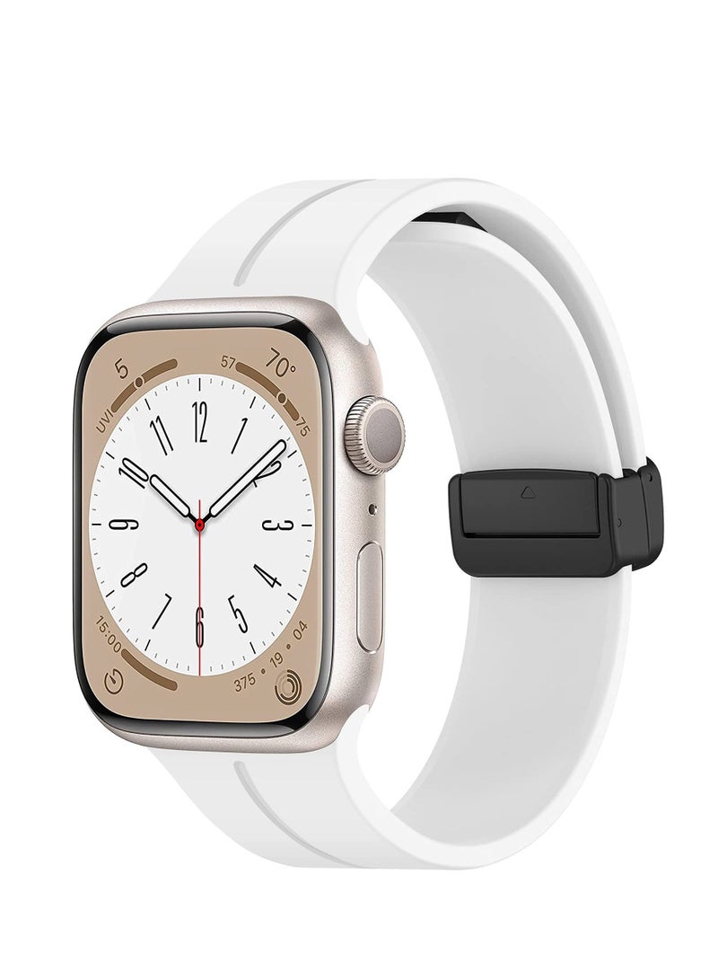 Soft Silicone Sport Watch Band with Magnetic Buckle Fits Apple Watch Ultra 2/Ultra Series 9/8/SE 2nd Gen/7/SE/6/5/4/3/2/1 Compatible with 42/44/45/49mm Case Sizes Also Compatible with Series 10 with 46mm Case Size - Image 2