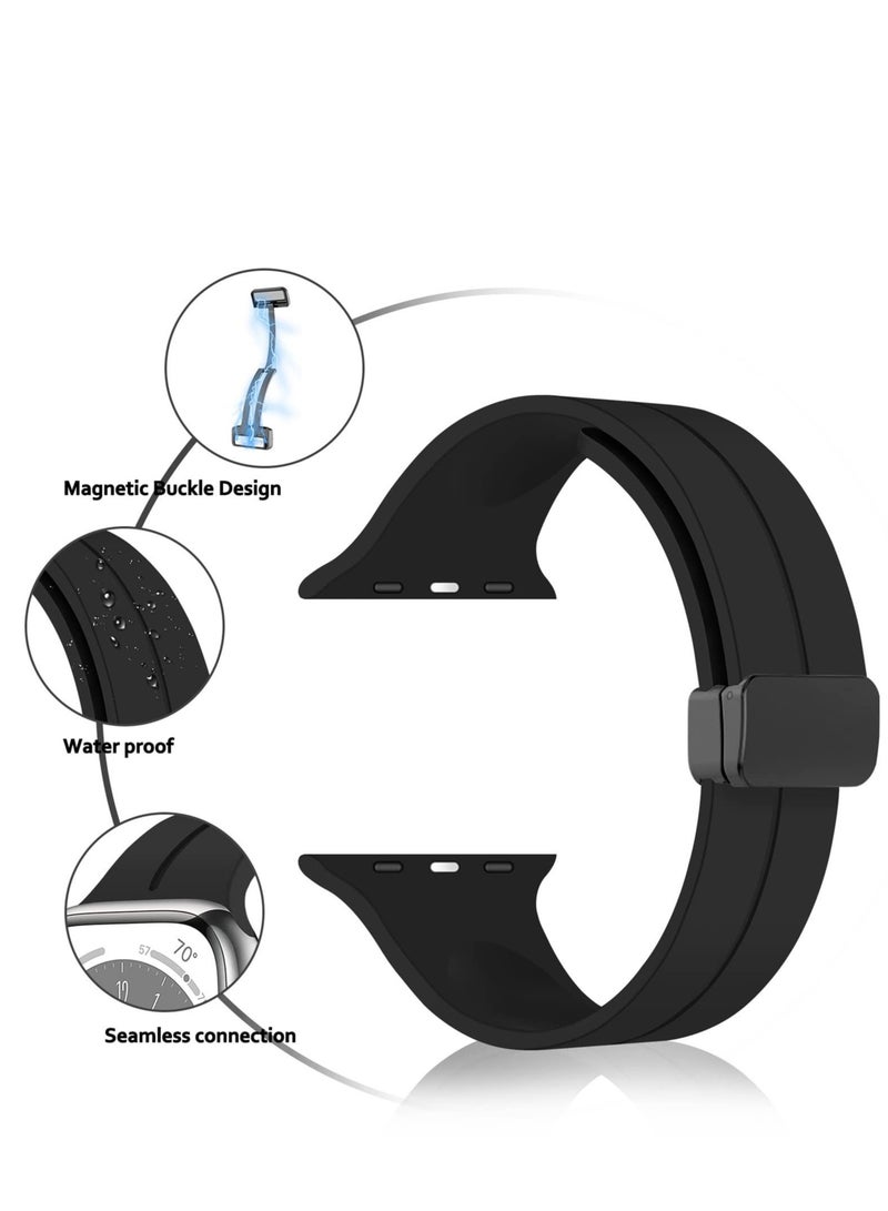 Soft Silicone Sport Watch Band with Magnetic Buckle Fits Apple Watch Ultra 2/Ultra Series 9/8/SE 2nd Gen/7/SE/6/5/4/3/2/1 Compatible with 42/44/45/49mm Case Sizes Also Compatible with Series 10 with 46mm Case Size - Image 4