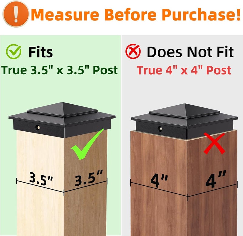 toscoco 4 x 4 Ultra Durable Aluminum Pyramid Post Caps Fits Actual 3.5" x 3.5" Wood Posts, Fence Post Cap Cover for Outdoor Cedar Fences Decks Mailbox Posts, 6 Pack - Black - Image 2