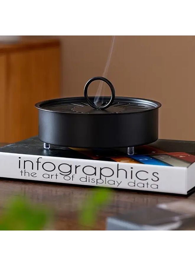 Black Metal Mosquito Coil Holder With Cover Round Carbon Steel Easy To Clean - Image 5