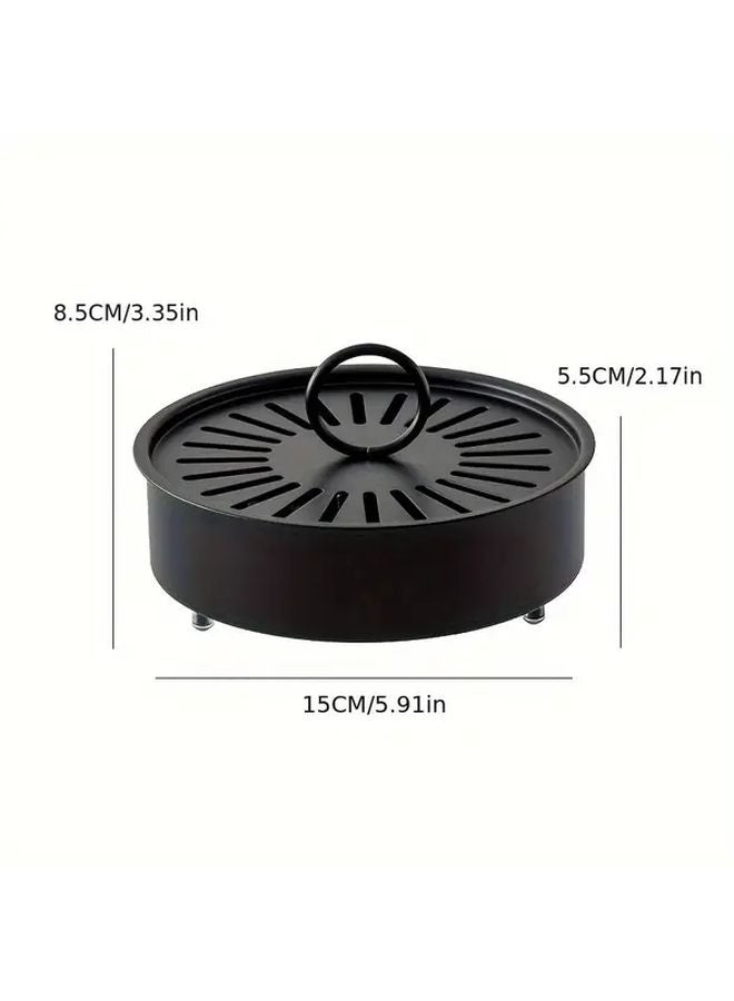 Black Metal Mosquito Coil Holder With Cover Round Carbon Steel Easy To Clean - Image 1