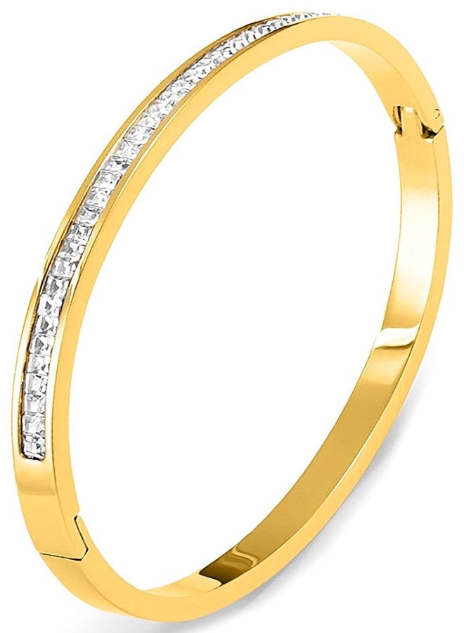 Tidefire Stainless Steel Crystal Cubic Zirconia Bracelet 18K Gold Plated Women Bracelet Titanium Steel Bangle (689 Gold) - Image 1