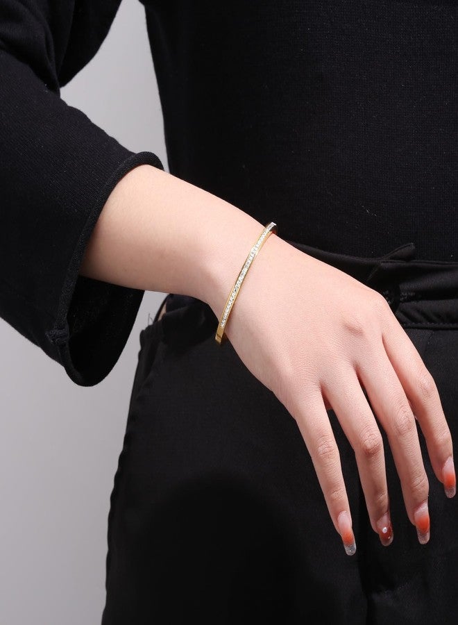 Tidefire Stainless Steel Crystal Cubic Zirconia Bracelet 18K Gold Plated Women Bracelet Titanium Steel Bangle (689 Gold) - Image 2