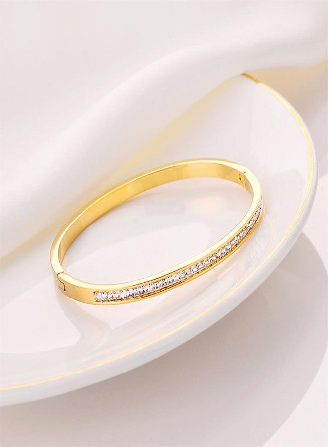 Tidefire Stainless Steel Crystal Cubic Zirconia Bracelet 18K Gold Plated Women Bracelet Titanium Steel Bangle (689 Gold) - Image 4