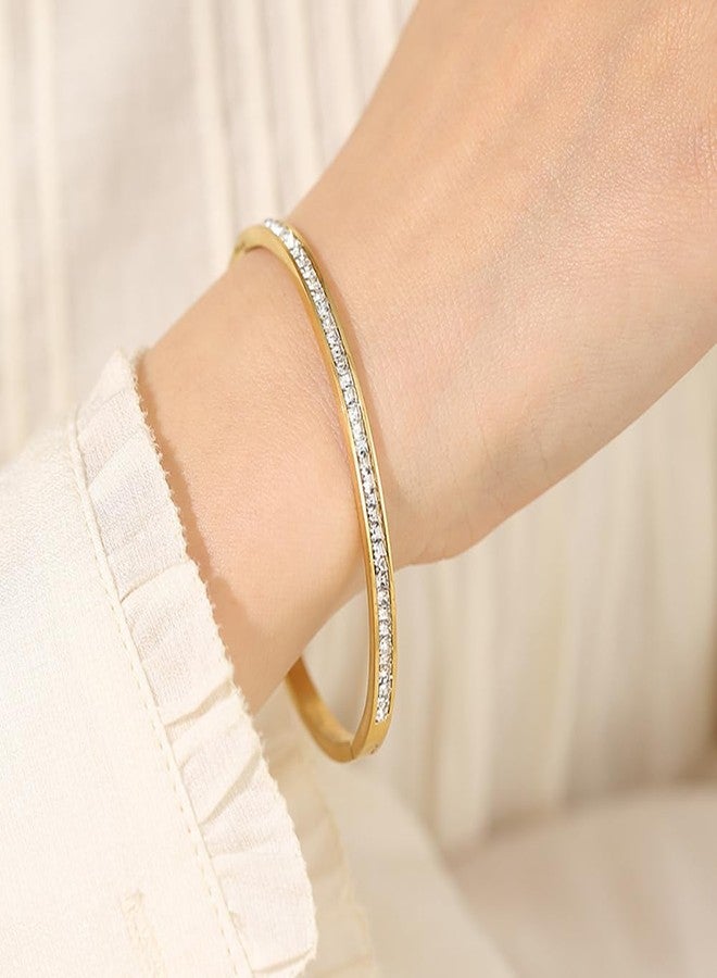 Tidefire Stainless Steel Crystal Cubic Zirconia Bracelet 18K Gold Plated Women Bracelet Titanium Steel Bangle (689 Gold) - Image 3