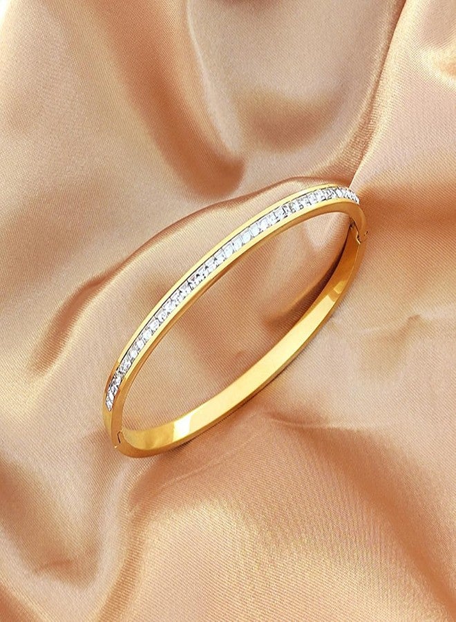 Tidefire Stainless Steel Crystal Cubic Zirconia Bracelet 18K Gold Plated Women Bracelet Titanium Steel Bangle (689 Gold) - Image 5