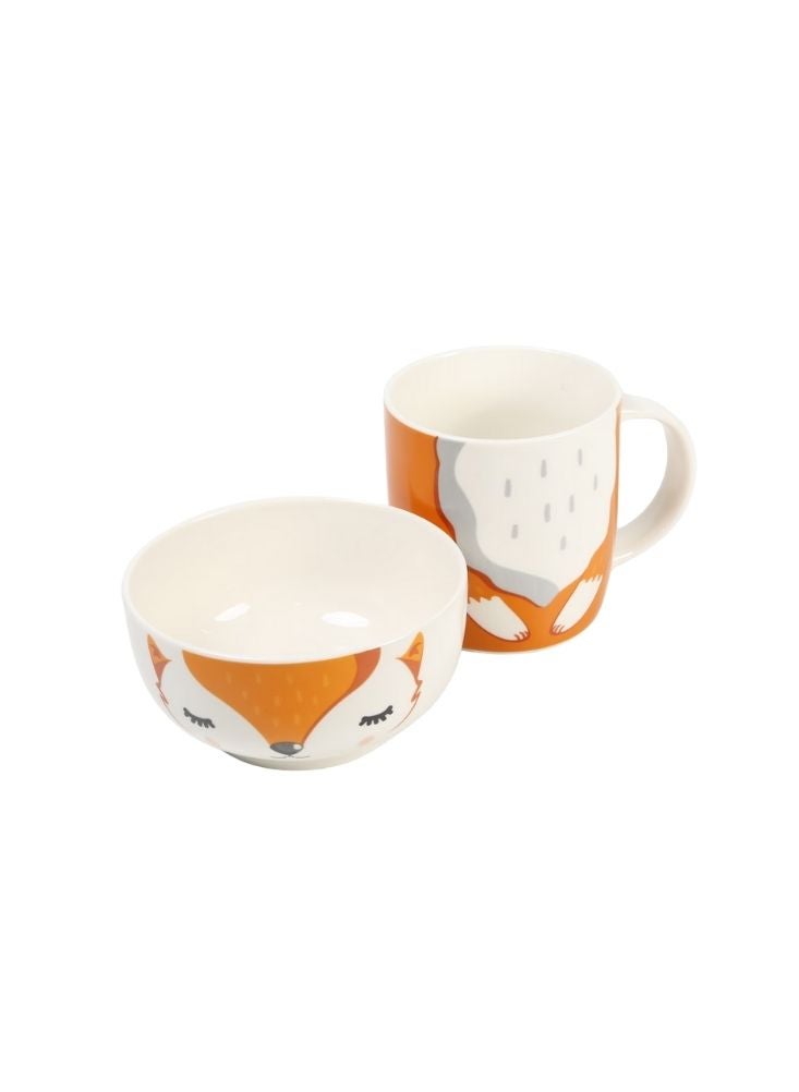 Fox Print Ceramic Mug with Bowl Cute Animal Cup - Image 2