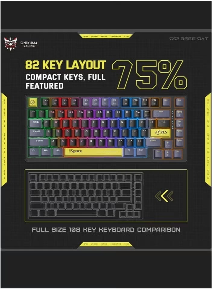 أونيكوما لوحة مفاتيح ألعاب سلكية G52، 82 مفتاحًا، لوحة مفاتيح ميكانيكية بمفتاح بني، إضاءة خلفية RGB، مناسبة للاعبي الكمبيوتر/PS4/Xbox - Image 2