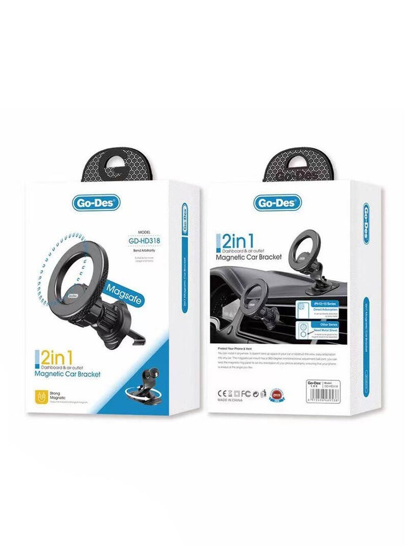 GO-DES Magsafe Magnetic 360° Rotatable 2in1 Ventilation and Flat Floor Phone Holder(GD-HD318) - Image 3