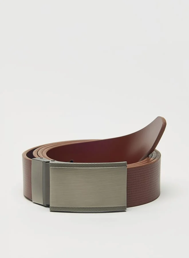 LBL by Shoexpress Men's Textured Reversible Belt with Plate Buckle Closure