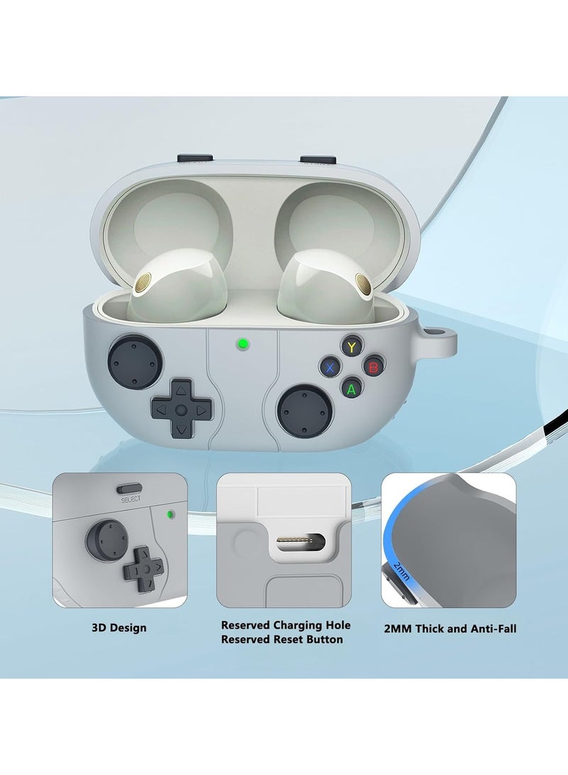 3D cartoon game console design case, compatible with Sony WF-1000xm5, suitable for both men and women, comprehensive protection against falls, soft washable material.  Hook and clasp -White - Image 5