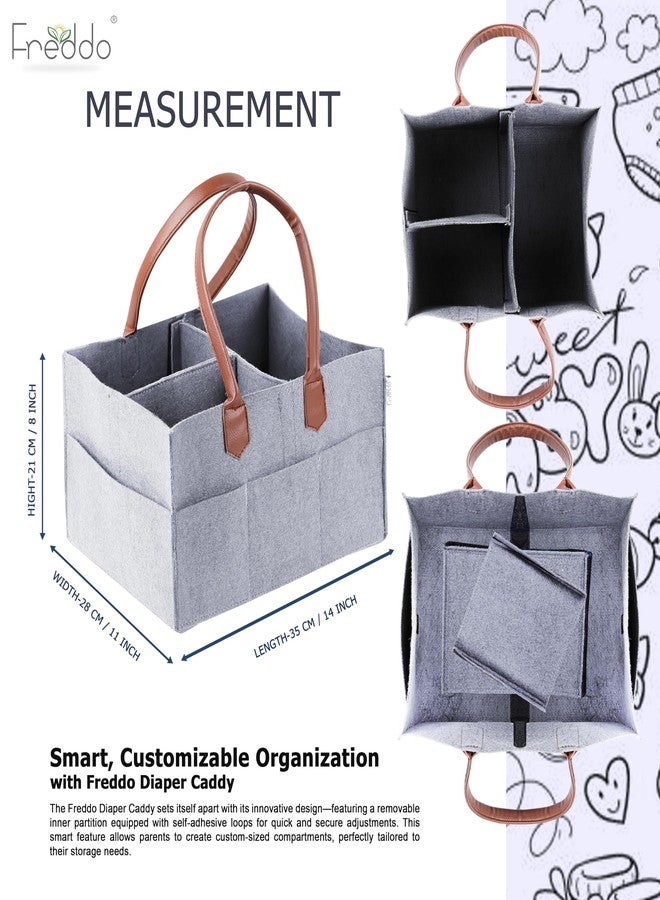 FREDDO Baby Diaper Caddy Organizer for Car Travelling and Nursery Storage Bin Felt Regular Size -GREY Color, Pack of 1 Piece - Image 2
