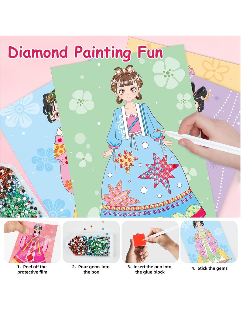 TFIXOL Art Craft Activity for Kids, Paper Craft Kits - Paper Makeup DIY Girls Toy Kit with Diamond Painting & Princess Dress Up Set, Birthday Party Gift for Girls  - Image 4
